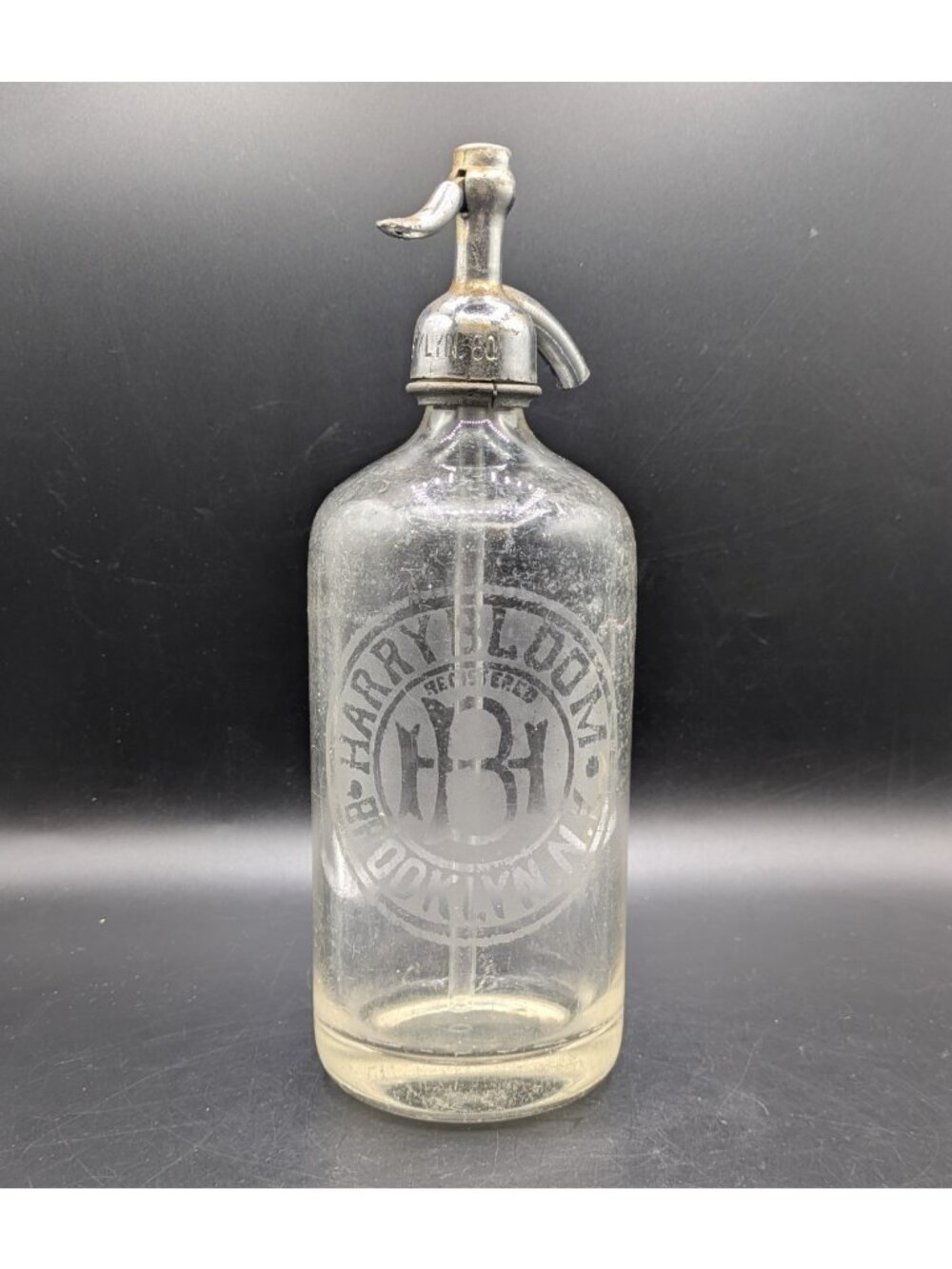 Vintage Harry Bloom Seltzer Bottle Brooklyn NY Clear Glass Soda Siphon